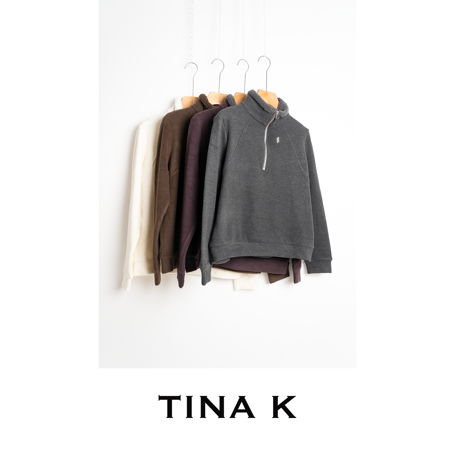 TinaK秋季新款女士上衣外套宽松百搭半开领长袖卫衣WY225621