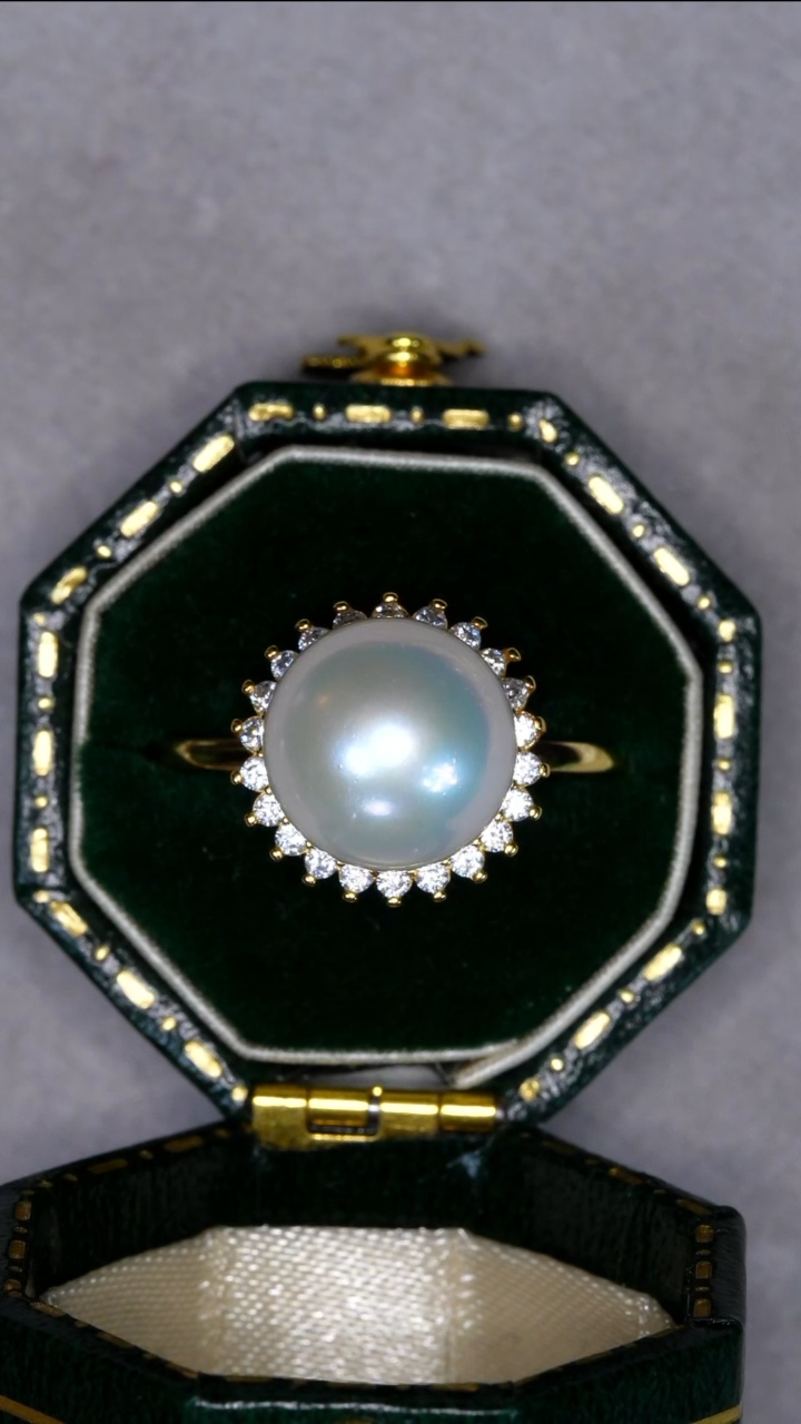 【闪购商品】淡水珍珠耳钉银S925镶嵌太阳花款淡水珍珠戒指