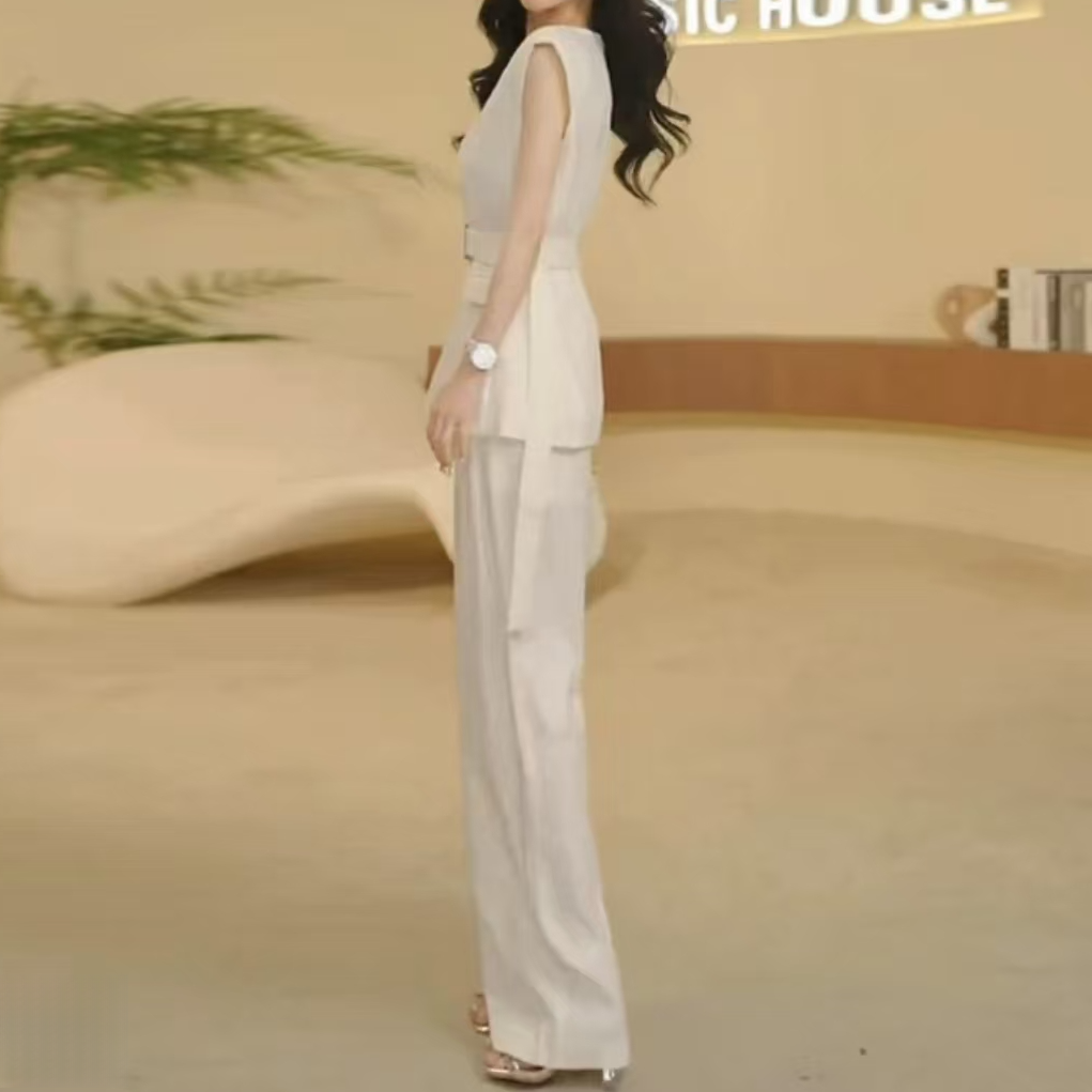 夏季休闲风意式时尚套装吊带优雅风简约静奢风裤子10276