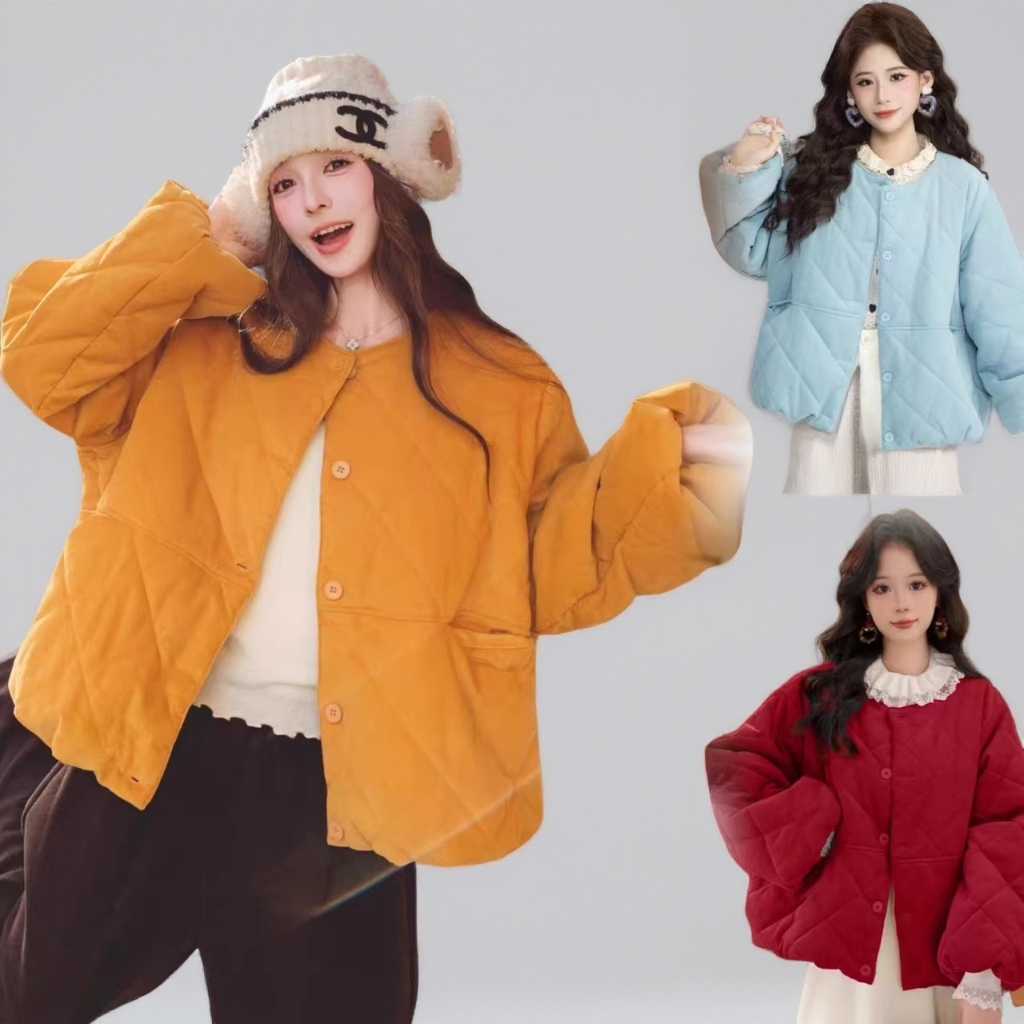 2025冬季新款韩系洋气菱格小香风短款棉服外套4811*