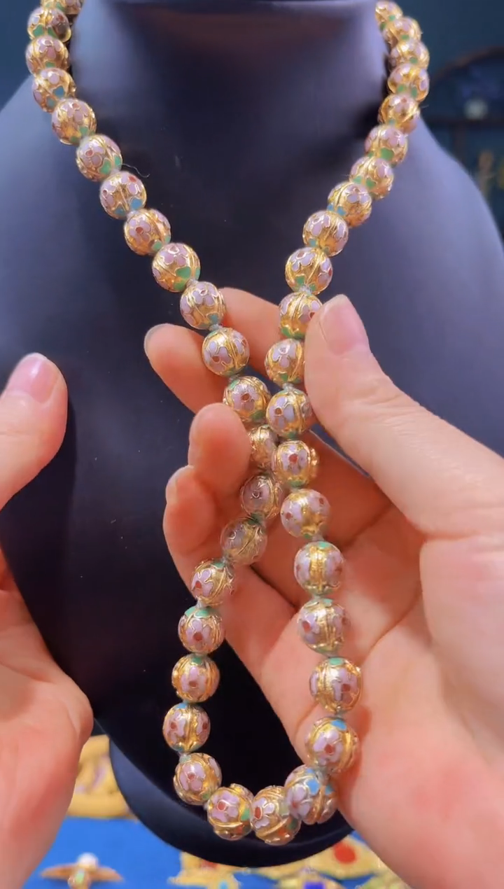 【闪购商品】非遗绝技 景泰蓝金地瓜棱项链 粉