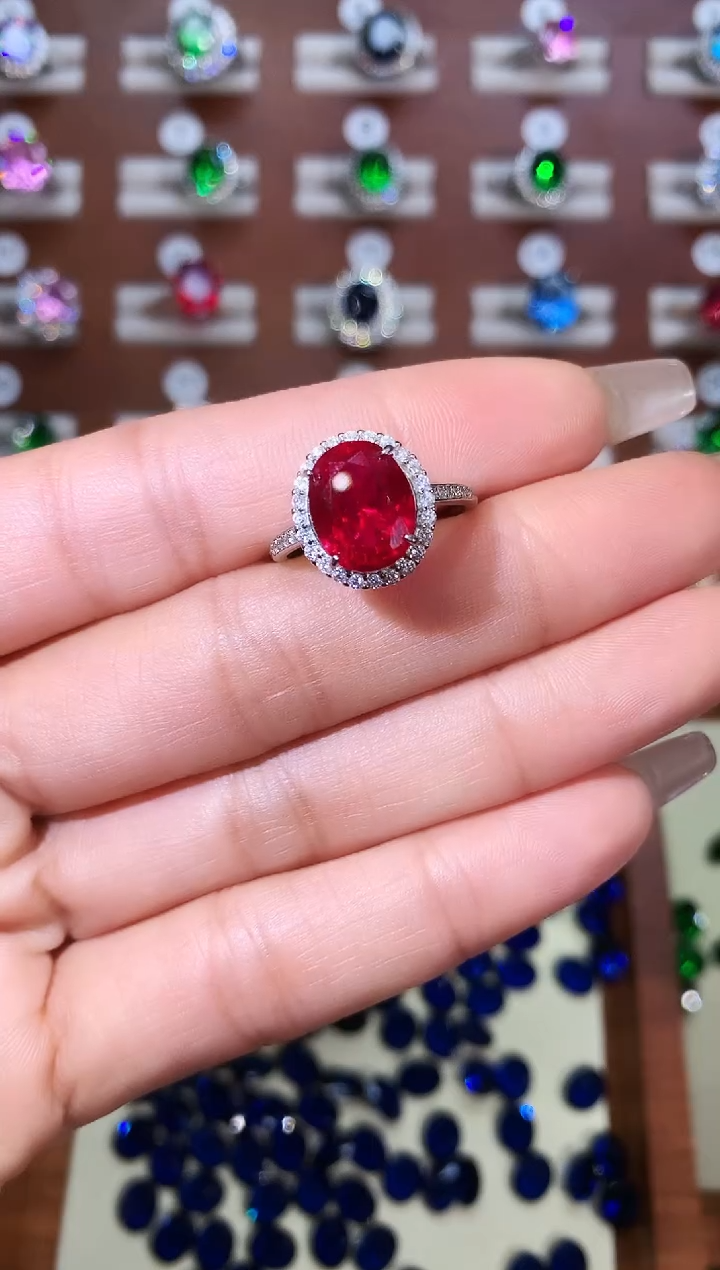 无925银鸽血红戒指白11