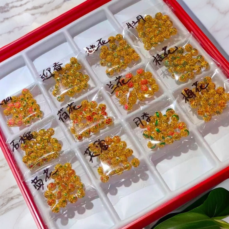 I8K烧蓝珐琅12月花神镂空珠首饰diy配件绳（拍12颗赠合金手绳）