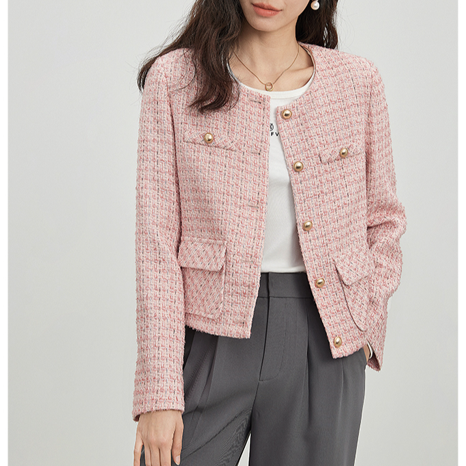 短外套小香风气质长袖短款时尚休闲秋季粗花呢百搭复古春季#0Dd