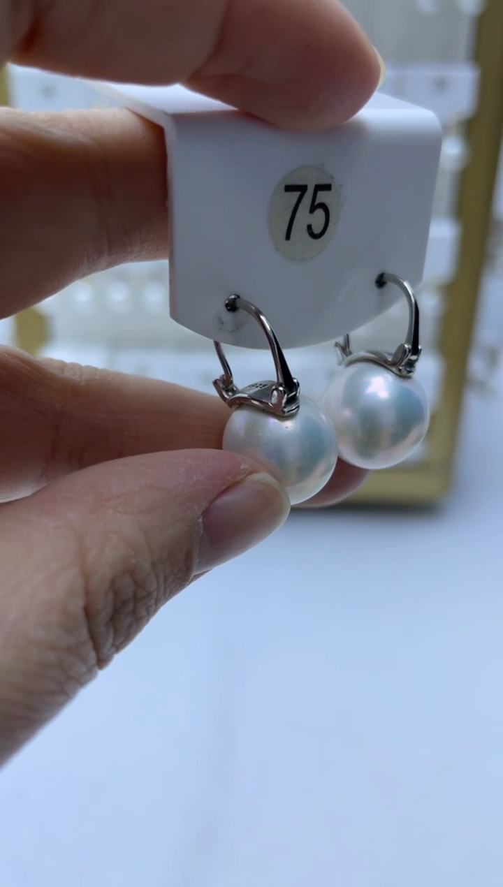 银S925镶嵌耳饰淡水珍珠75