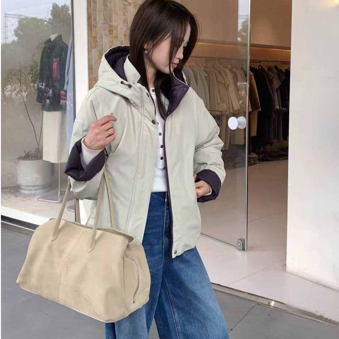 2025冬季上新韩系撞色连帽百搭保暖户外羽绒服外套女-8999