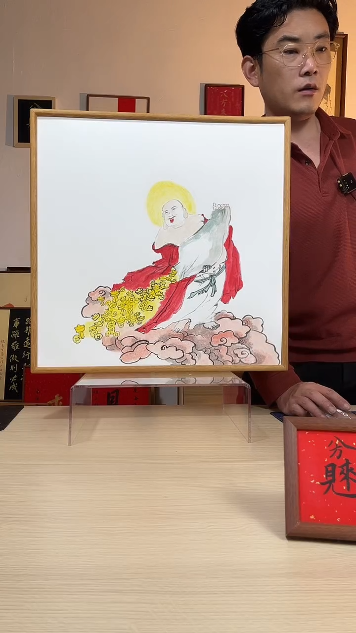 国画泰阳文创实木榫卯50*50手写手绘