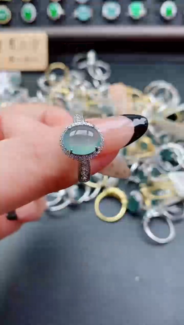 银S925镶嵌戒指翡翠1