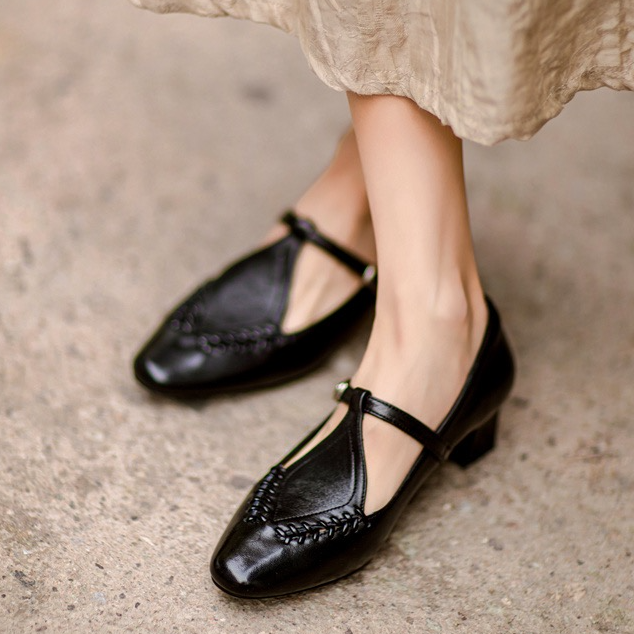 粗跟牛皮单鞋5118992黑色