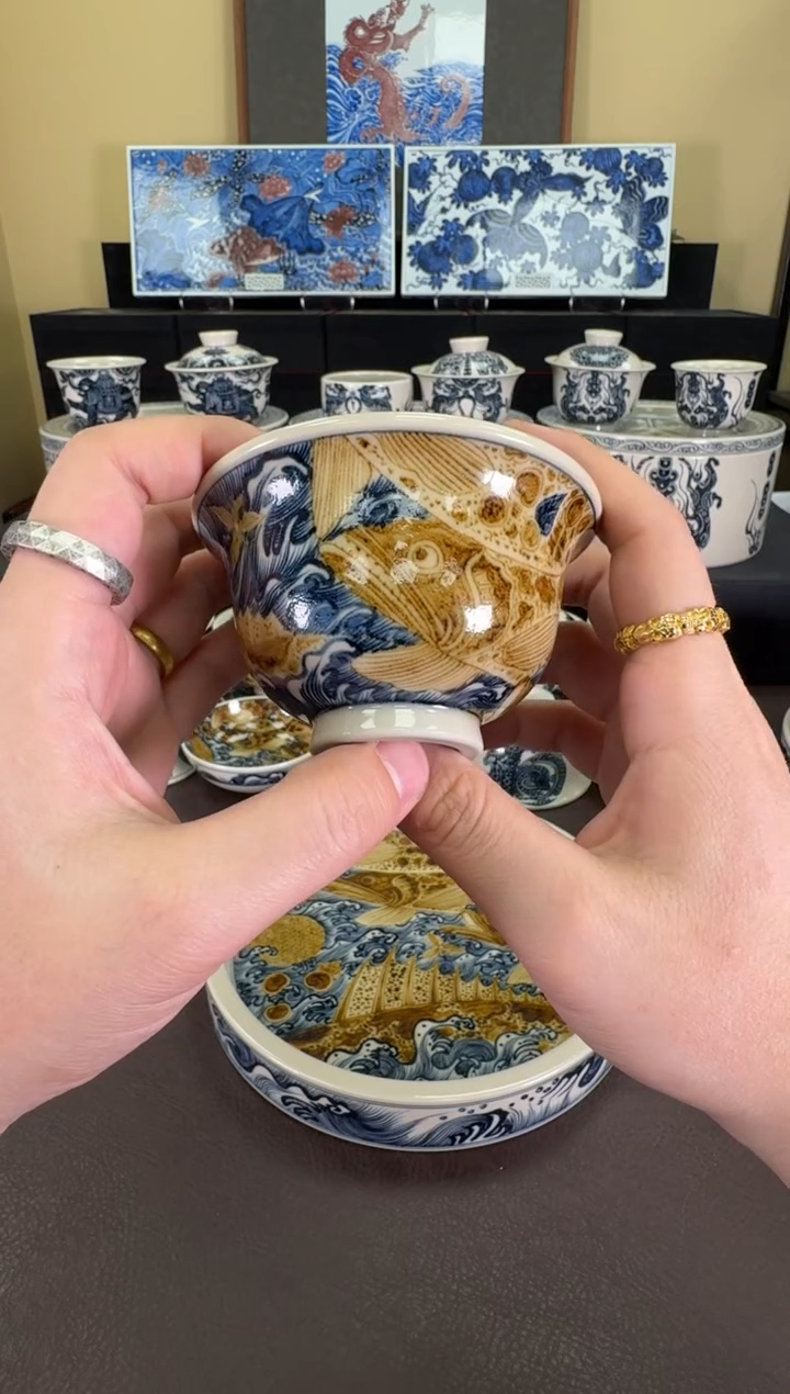 【闪购商品】二号釉青红鳜鱼大压手杯