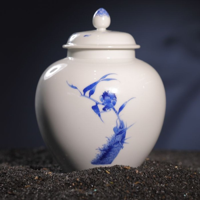 小桥窑青花珍藏单翠茶罐