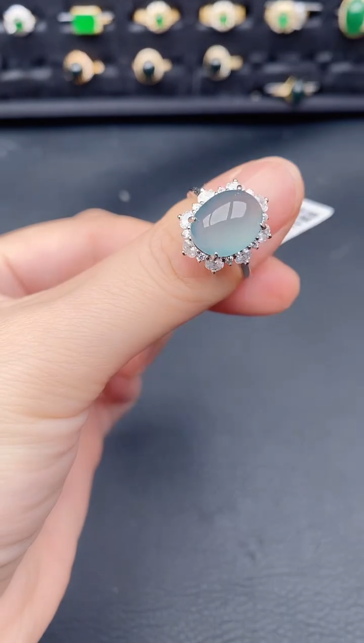 银S925镶嵌戒指翡翠天然a货翡翠270