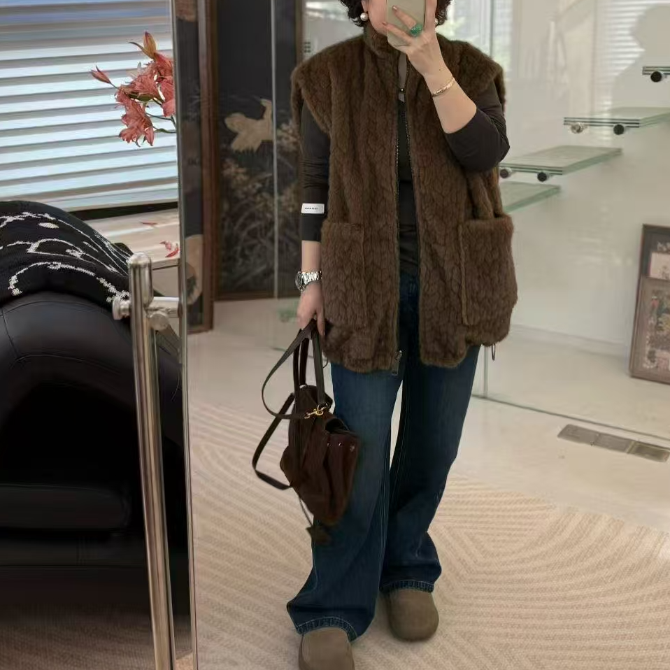 遇见-定制版环保皮草立领马甲