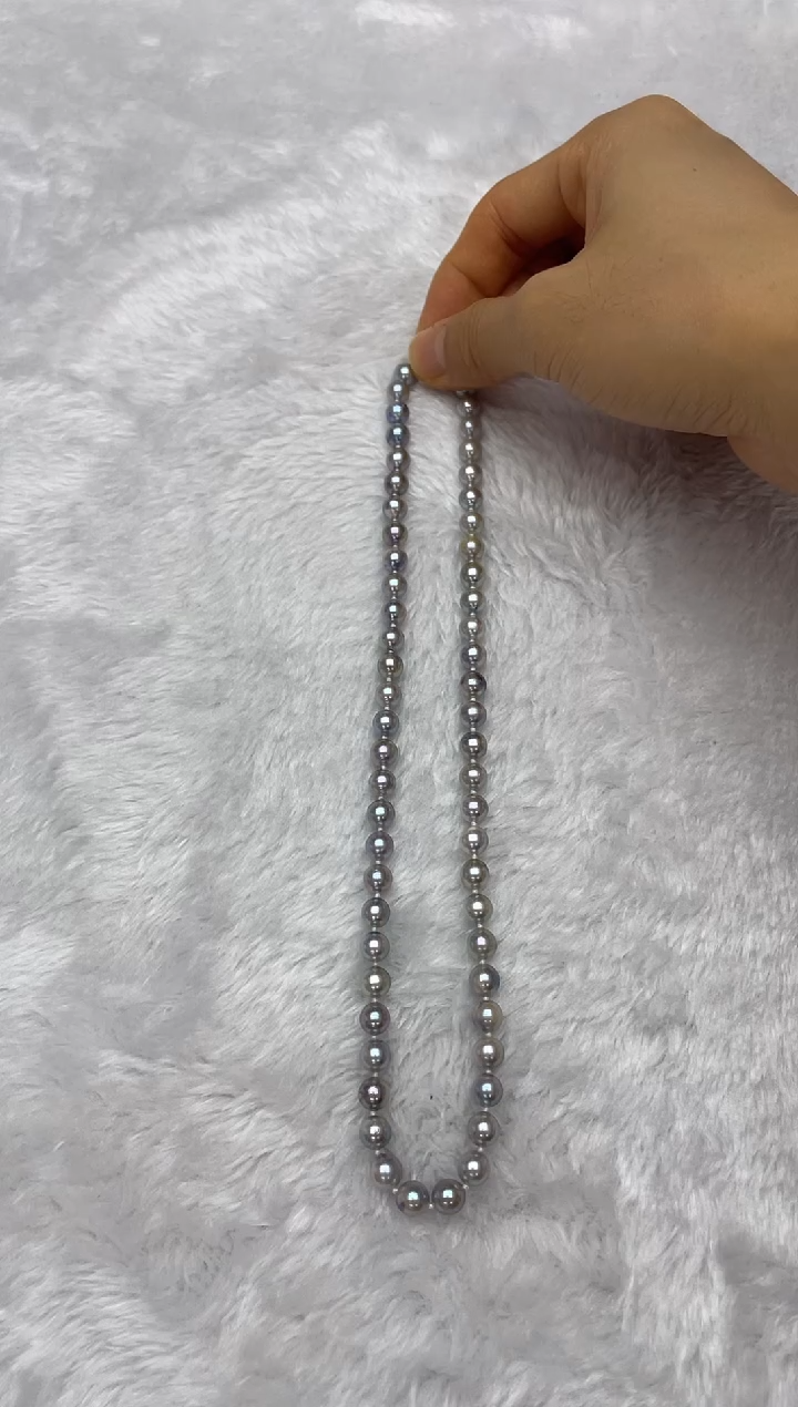 海水珍珠银S925镶嵌项链AK真多麻6.5-7mm