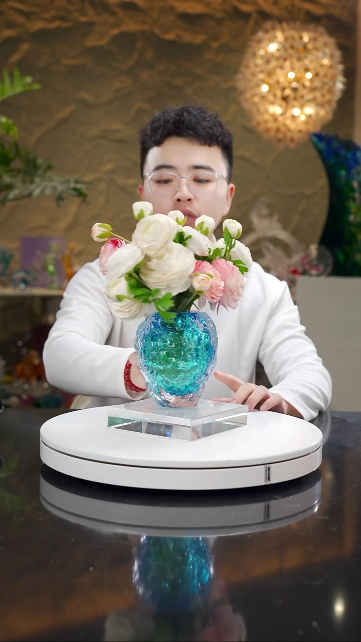 手工艺品琉璃天空蓝水波纹香薰瓶