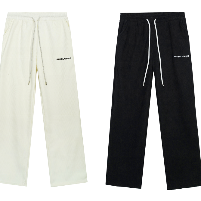 全新未使用  小花佳珊 闪闪抽绳灯芯绒阔腿裤（加绒版）黑白两件