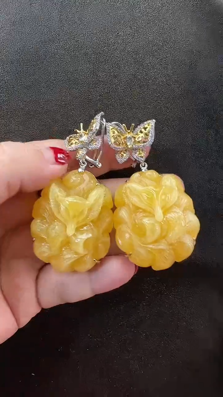 【闪购商品】琥珀耳饰银S925镶嵌耳环