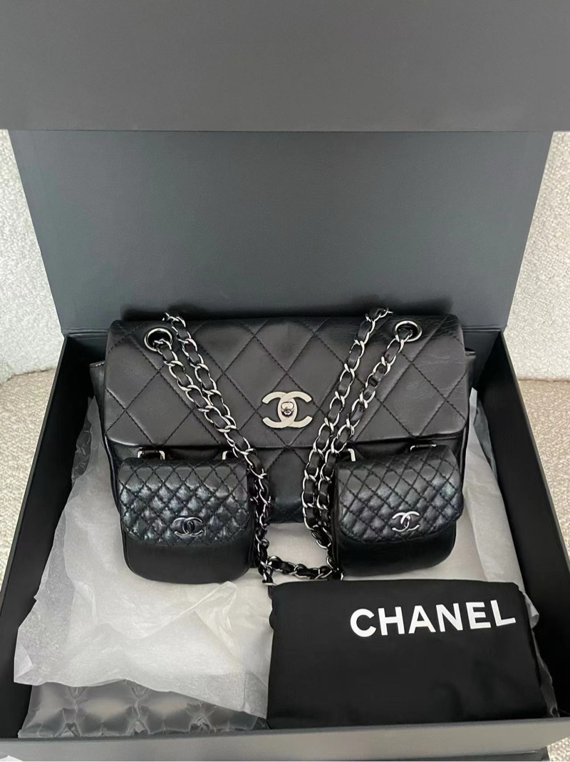 95新 Chanel/香奈儿 9616 Chanel 黑银三子星机车包小号