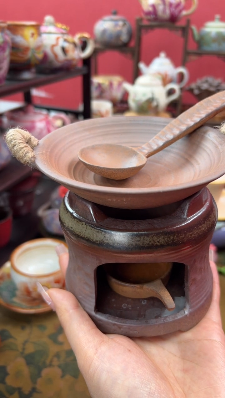 【闪购商品】素慕堂粗陶温茶器花口蝶套装+勺