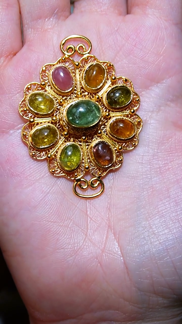 吊坠(不含链)合金碧玺开**妖碧玺背云