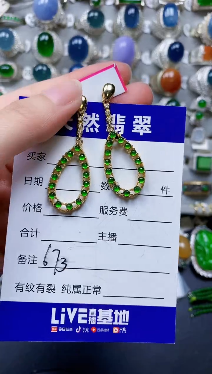 翡翠银S925镶嵌耳饰0673