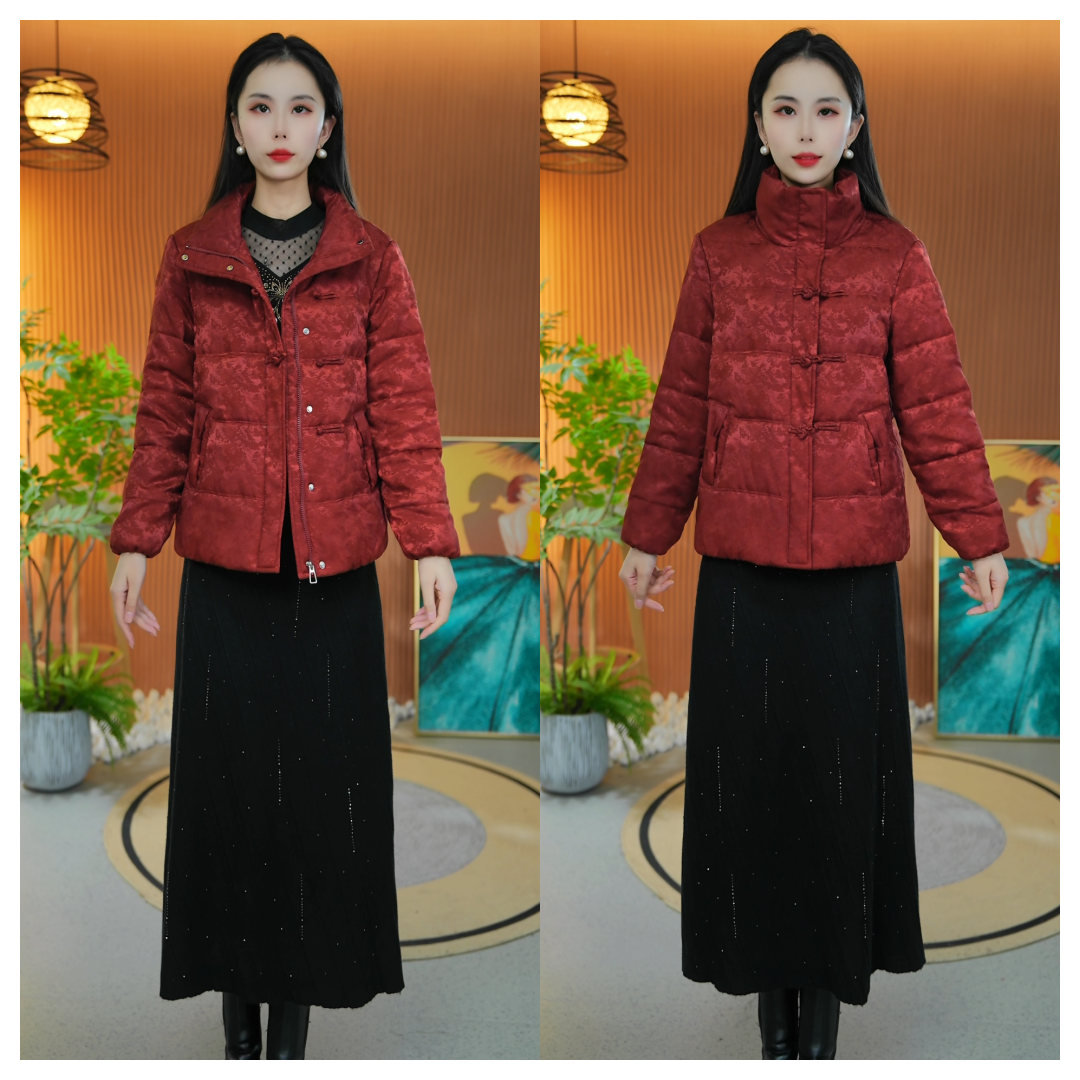 8830冬季新款国风棉羊毛妈妈装提花加厚棉服时尚气质短款保暖棉衣