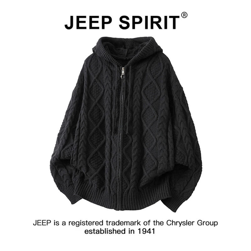 Jeep吉普美式慵懒风针织开衫毛衣男土春秋季新款时尚休闲连帽外套