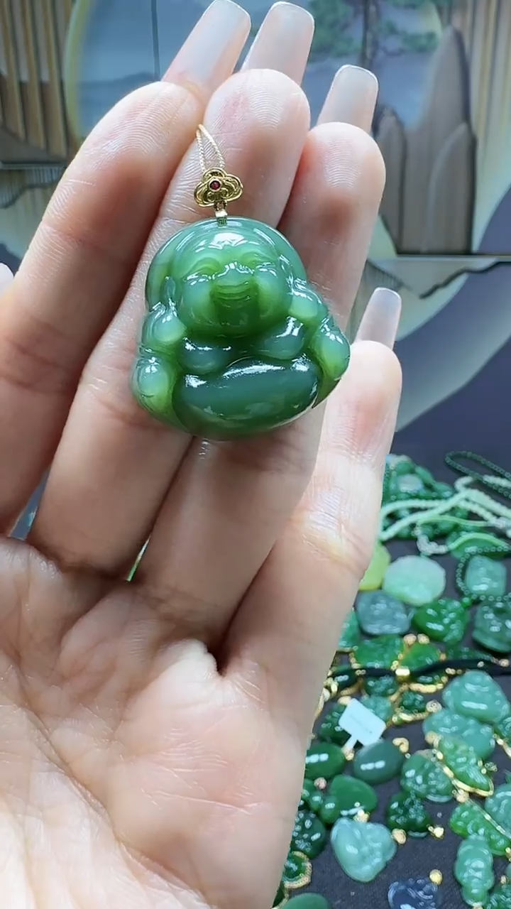 【闪购商品】和田玉挂件18K金镶嵌1