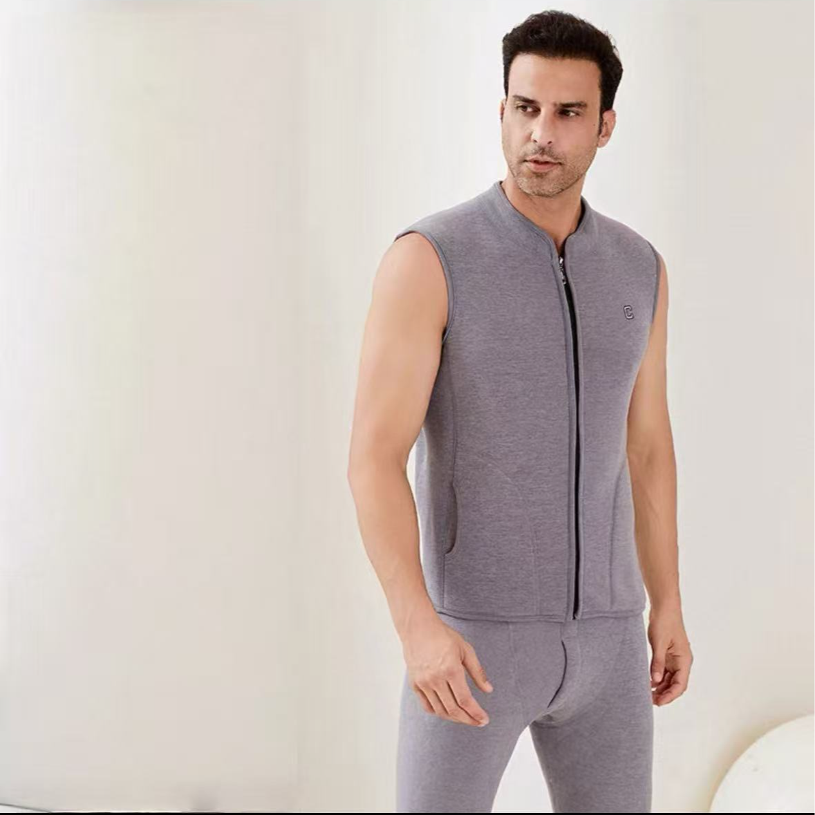 9289-男士（云彩绒）（浅灰）拉链保暖马甲