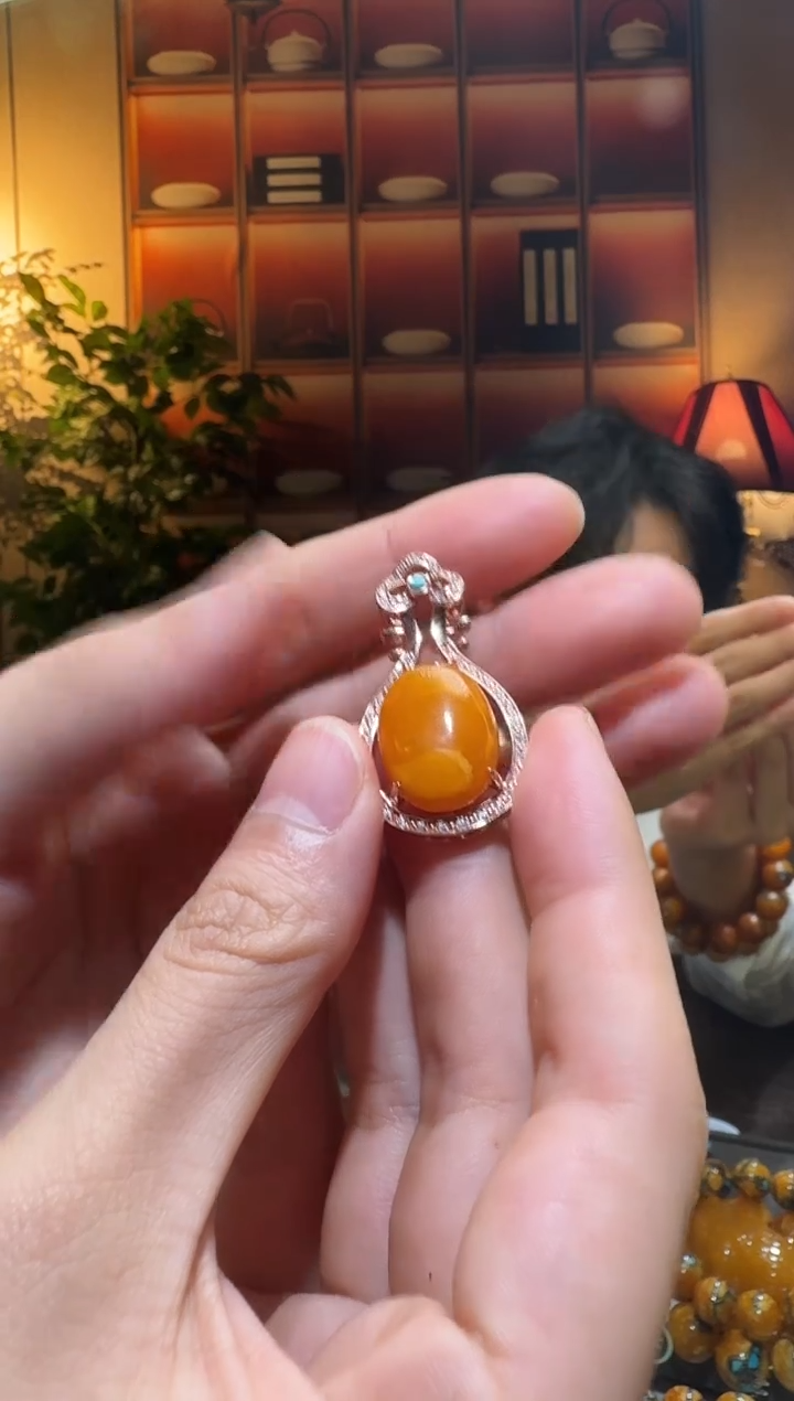 蜜蜡颈饰银S925镶嵌2023天然蜜蜡珠宝奇石