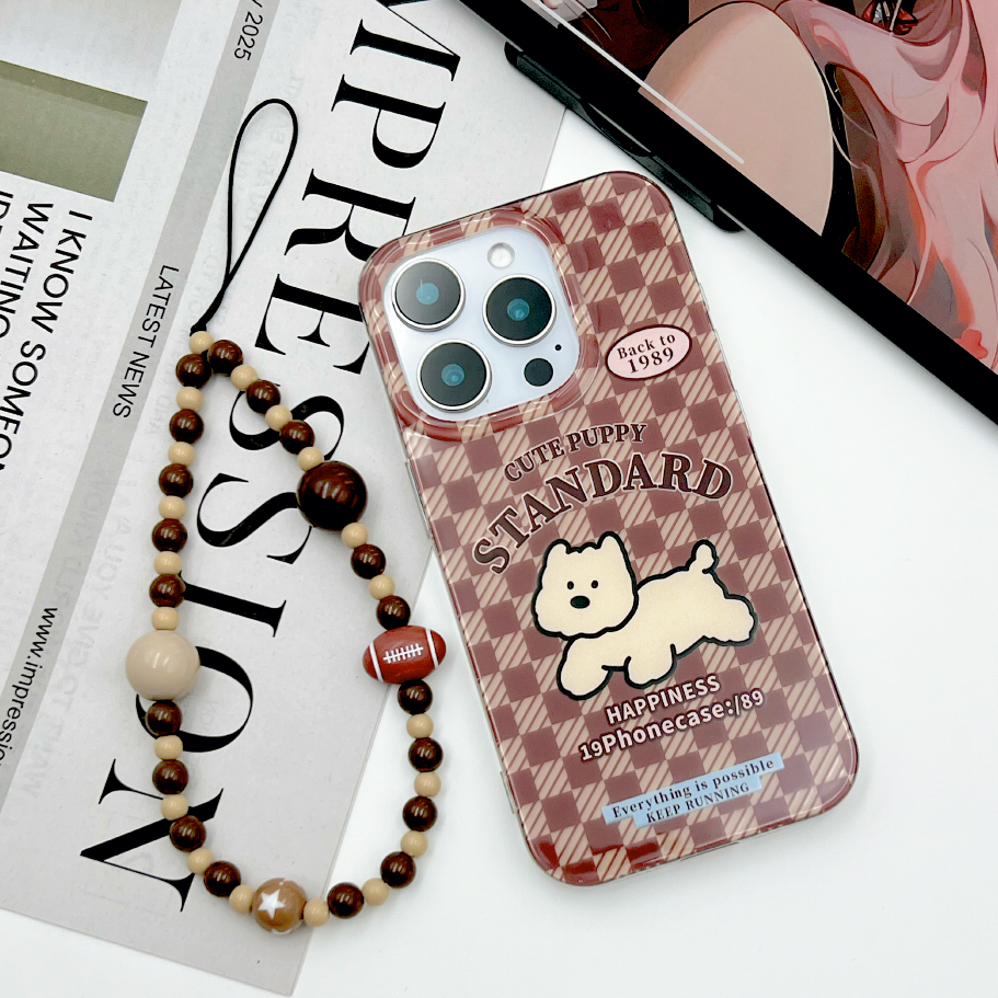 IMD手机壳可爱格纹布小狗适用苹果17iPhone16华为小米oppovivo