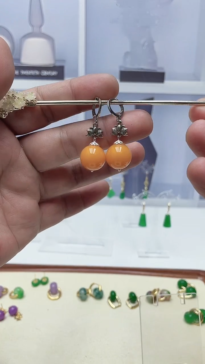 蜜蜡未镶嵌耳饰35号