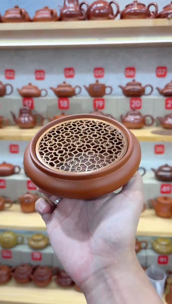 茶壶紫砂开播浮力镂空壶承小号内直径10外直径13