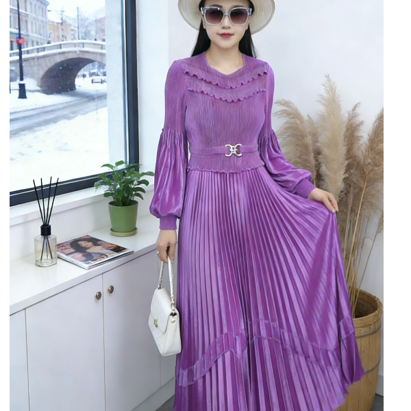 【新中式加厚冬款】SK280&SK281轻奢女装#&圆领灯笼袖花边连衣裙