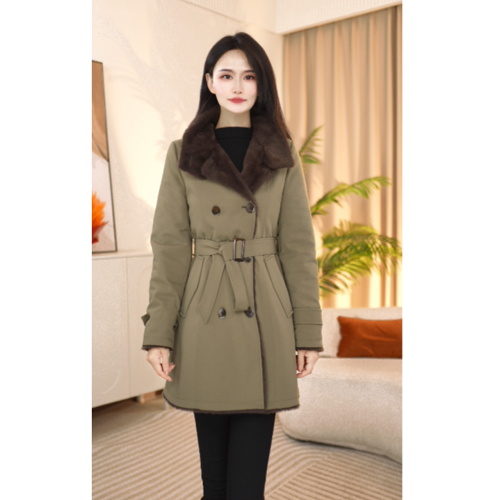 油画风秋冬防风中长款女毛呢气质外套保暖时尚女士外套25C865
