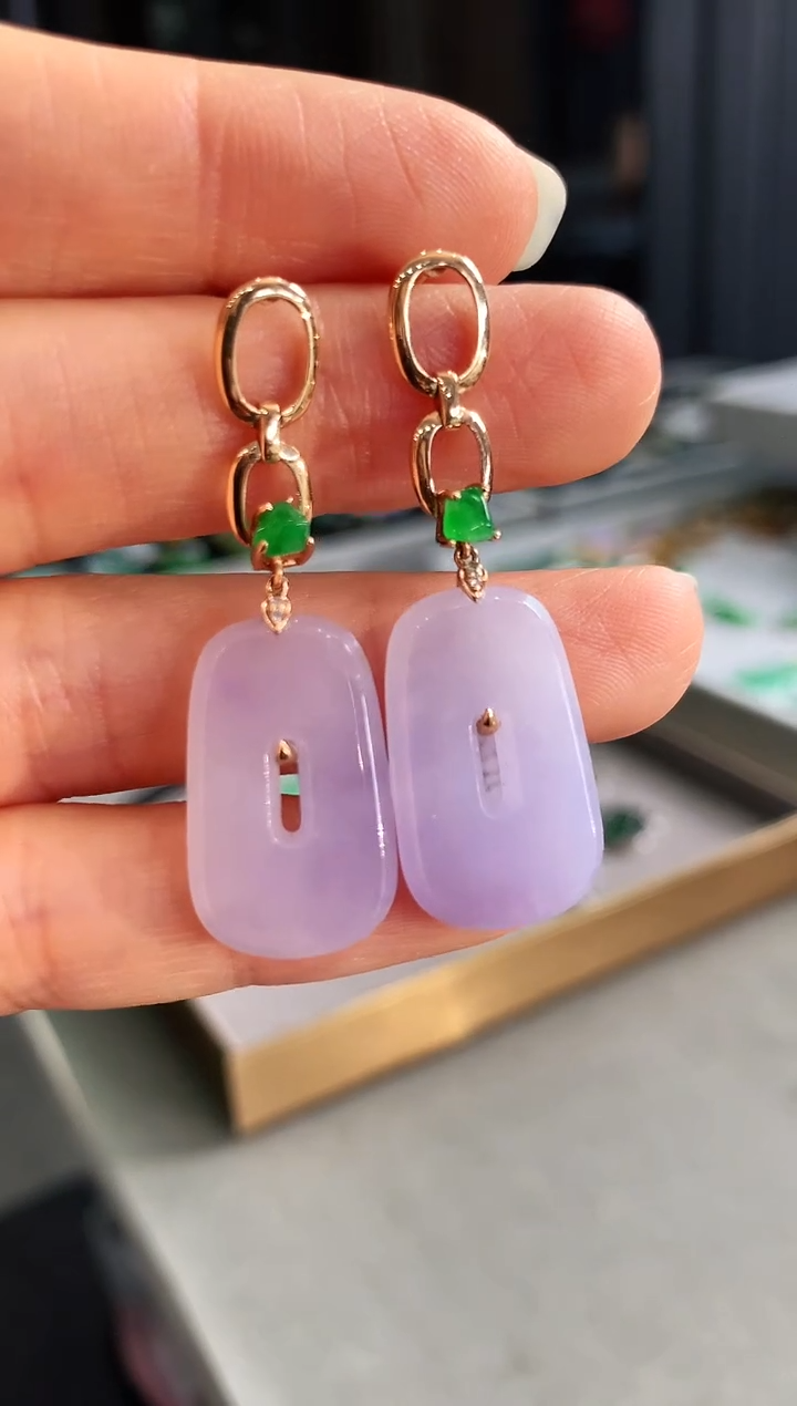 【闪购商品】翡翠耳饰18K金镶嵌耳饰