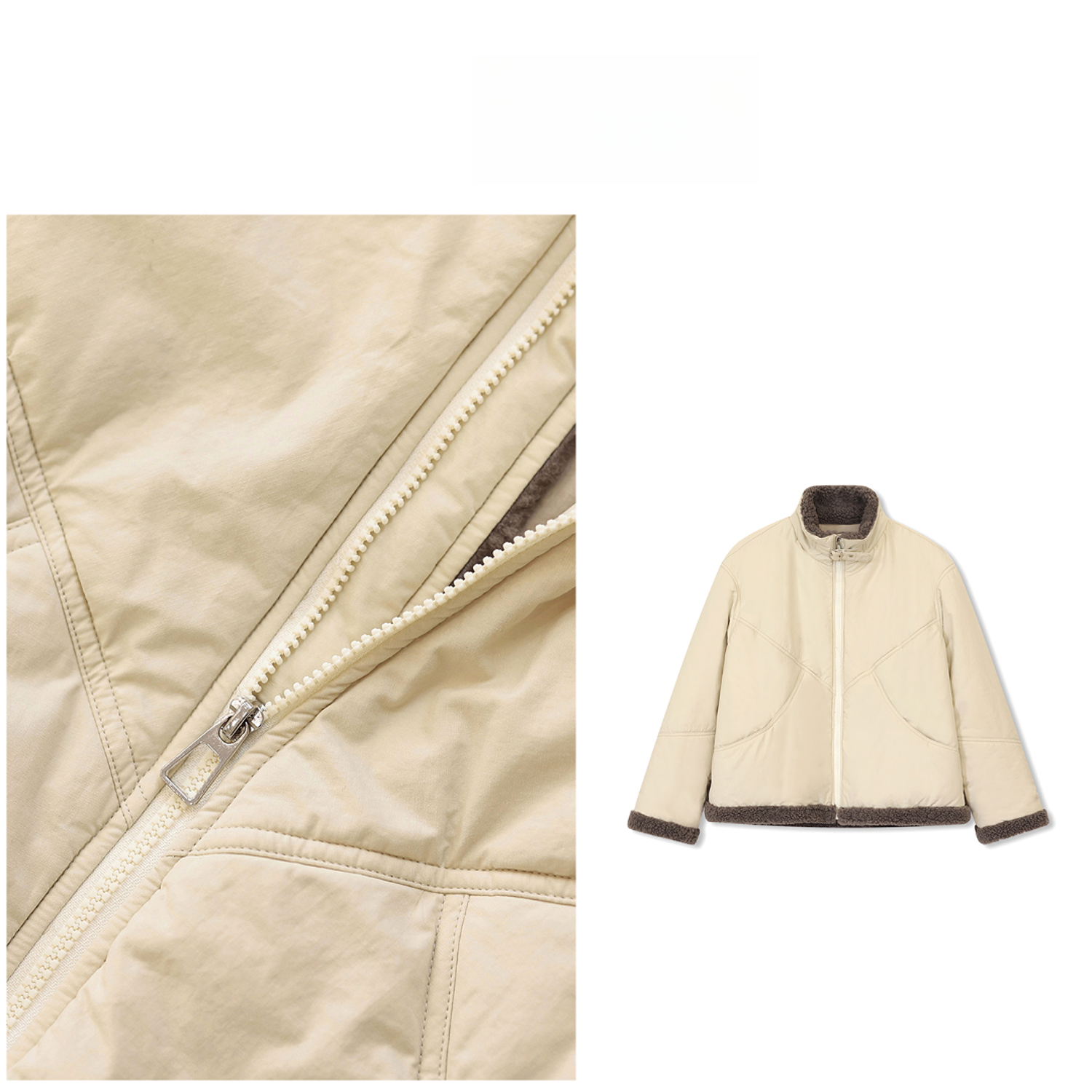 【VOG原创】衣长64 秋冬毛毛拼接百搭立领轻薄保暖棉服M25371