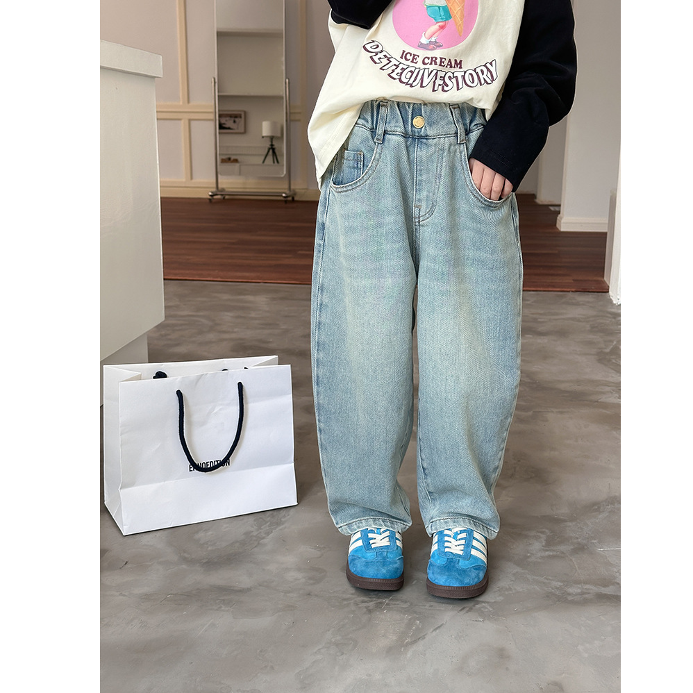 【秋季新品】女童韩版秋款洋气舒适赛络纺水洗做旧牛仔裤24Y008