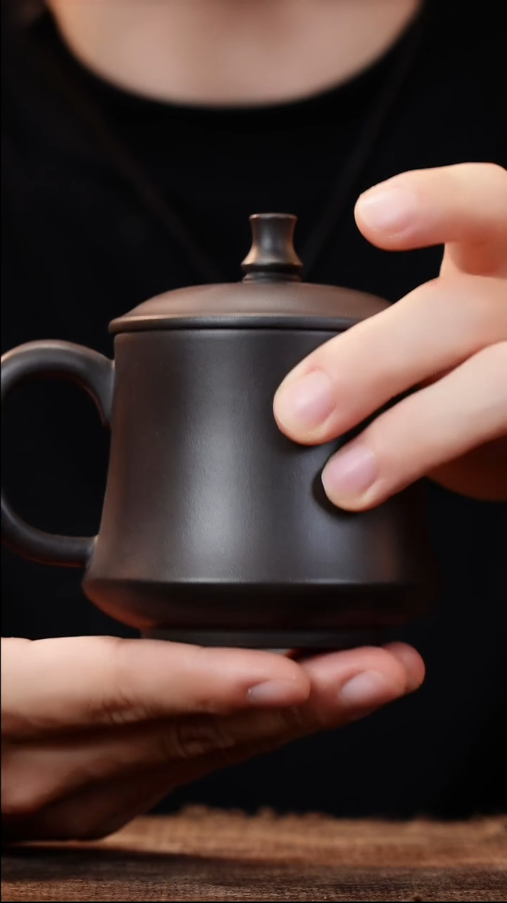 茶杯紫砂石黄竹子底扭盖杯小蛮腰
