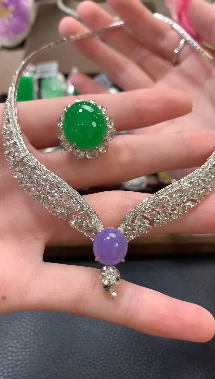 套链18K金镶嵌翡翠淇****）c75紫色有色差