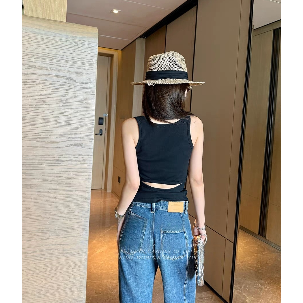 25158【爆款露背背心】深圳欧洲站25春夏新款无袖镂空修身T恤上衣