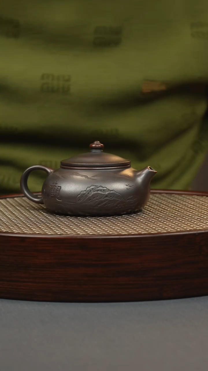 【闪购商品】紫砂茶壶古红泥 寒江 观山