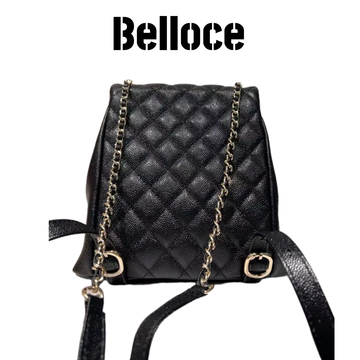 Belloce/贝罗奇 经典鱼子酱真皮双肩背包小背包轻奢菱格黑色