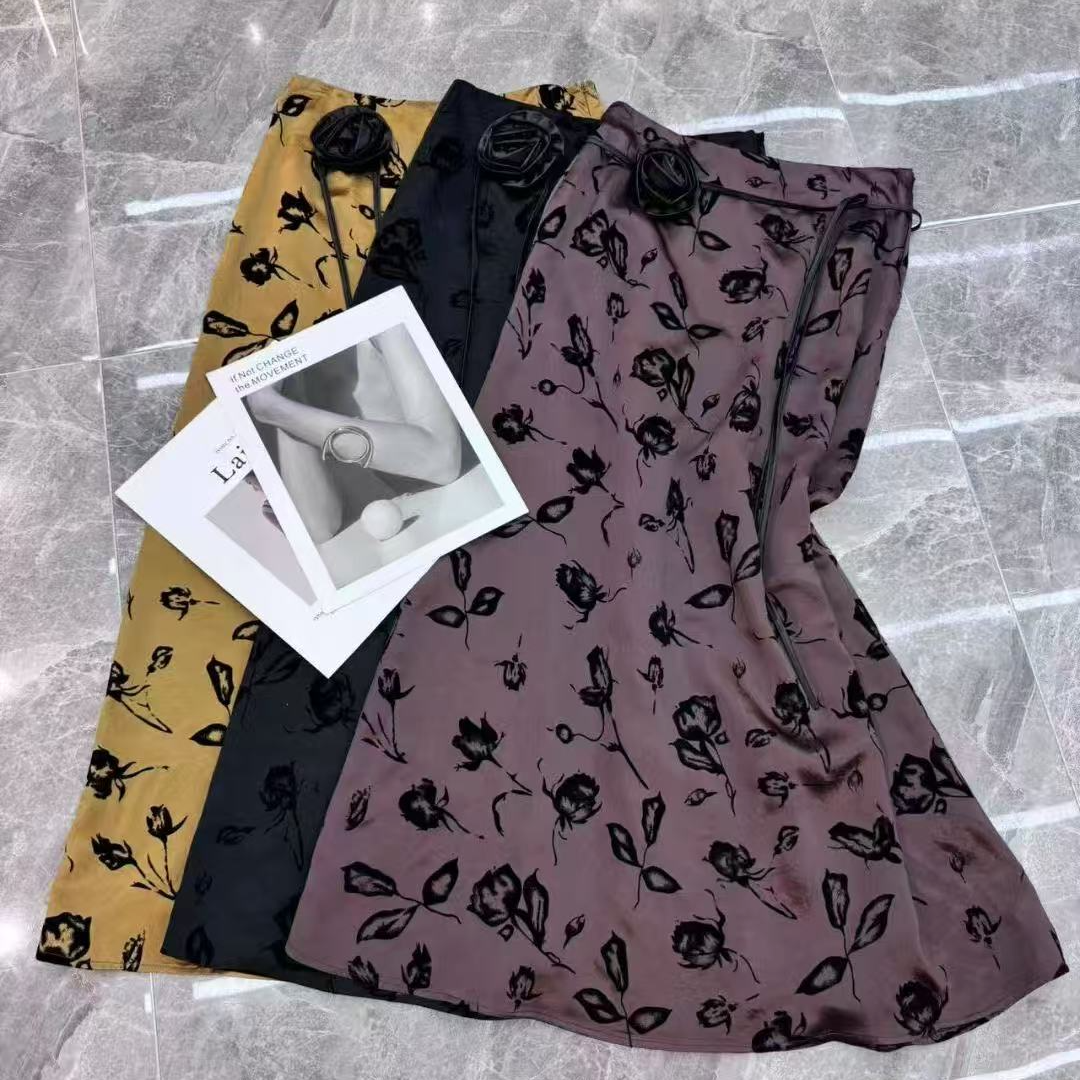 【清然精选】100%醋酸烧花手工玫瑰半裙