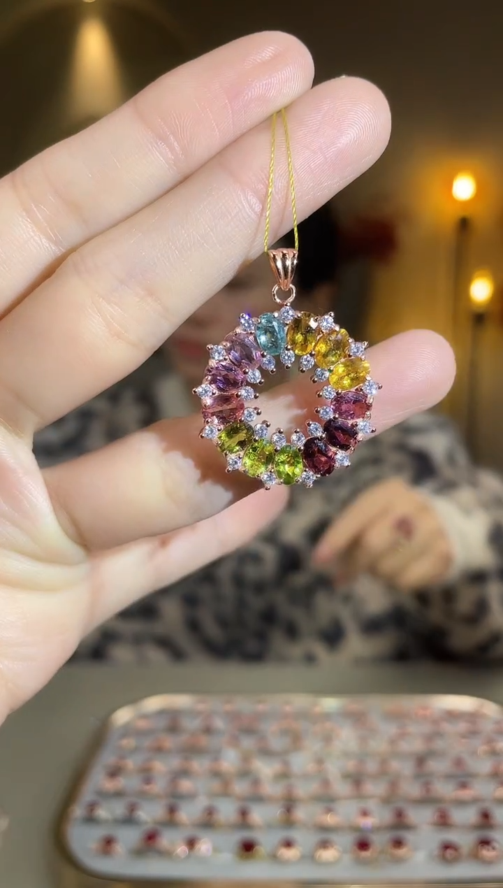 银S925镶嵌颈饰碧玺颈饰