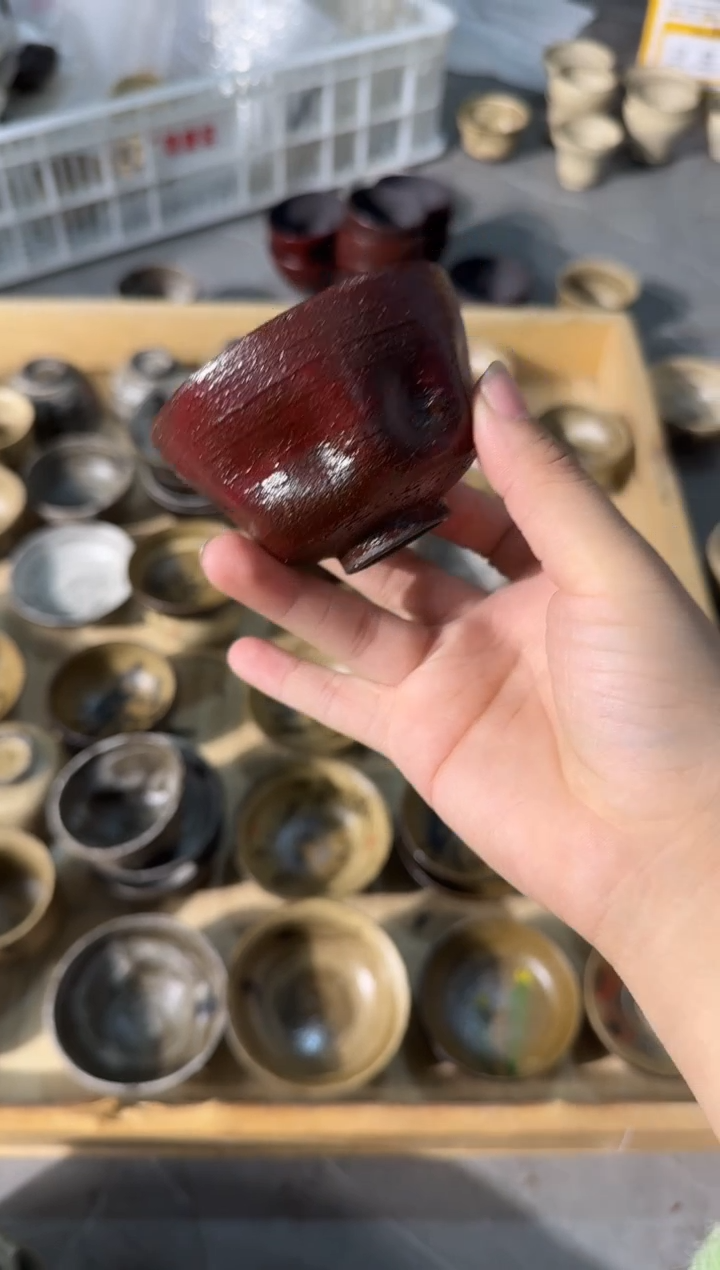 瓷片新品手作朱红杯