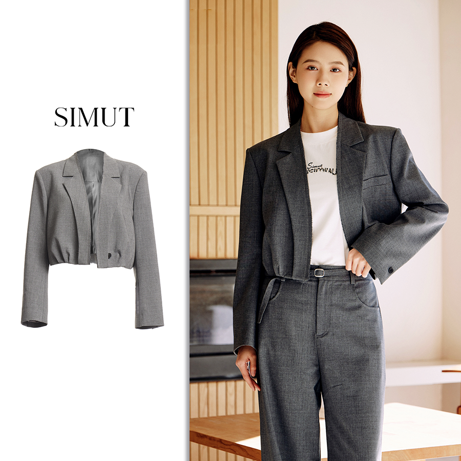 SIMUT思慕缇收褶短款气质西装外套女25春新品SU019512