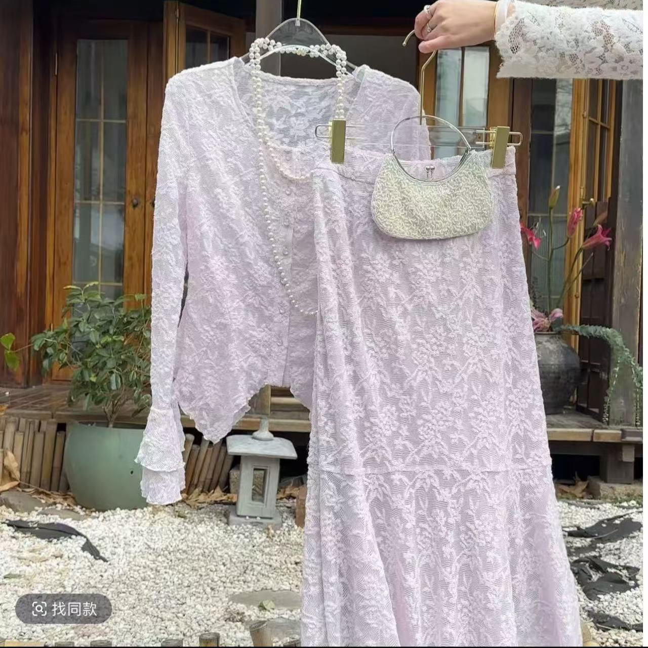 【FAFA】大码女装【柔情似水】蕾丝收腰上衣+鱼尾半身裙两件套