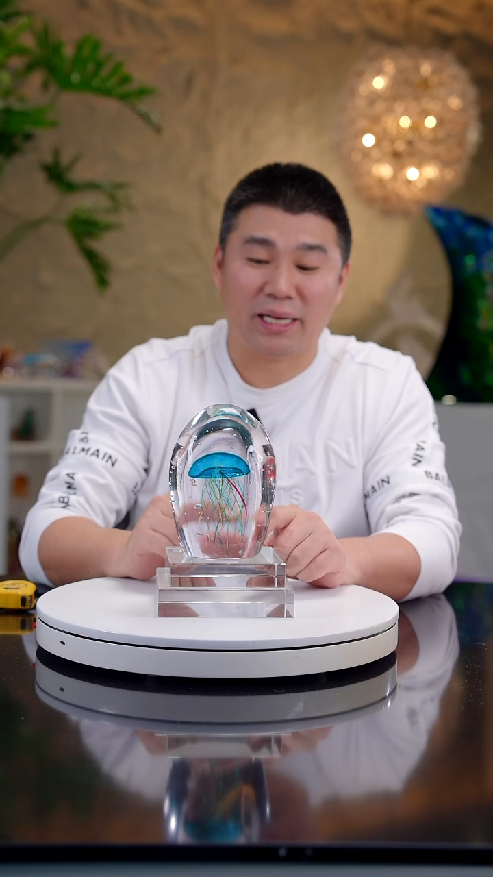 手工艺品琉璃宝石蓝色小水母摆件