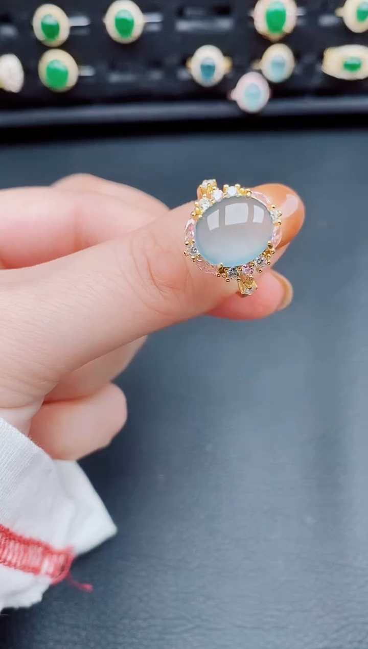 【闪购商品】翡翠戒指银S925镶嵌天然a货翡翠82